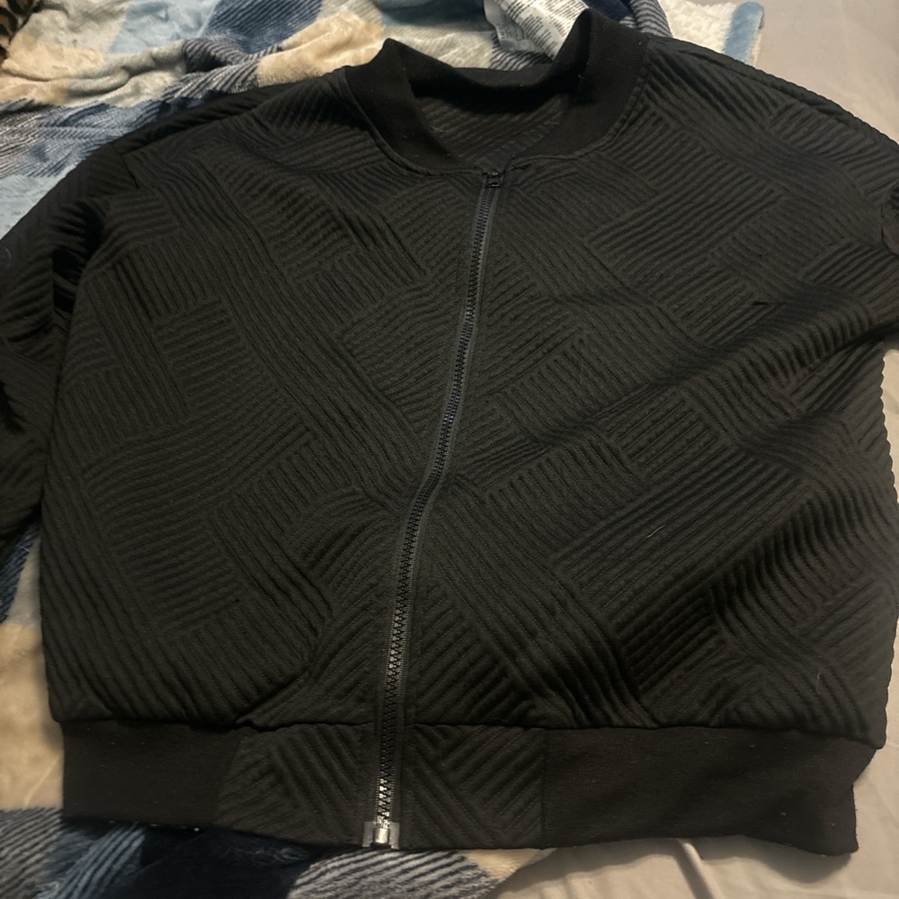 SHEIN Black Textured Bomber Jacket